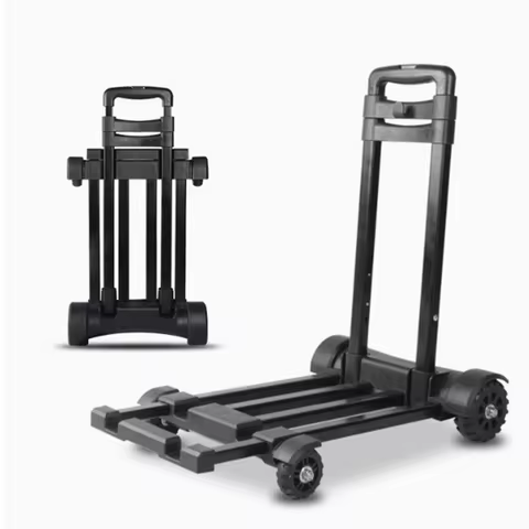 4 Wheels Hand Truck Luggage Cart Metal Drawbar Collapsible Trolly Portable Dolly For Home Office Sho