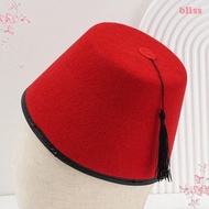 BLISS Felt Fez Cap, Moroccan Hat Red Color Tarboosh Fez Hat, Costume Accessories Ottoman Round Cospl