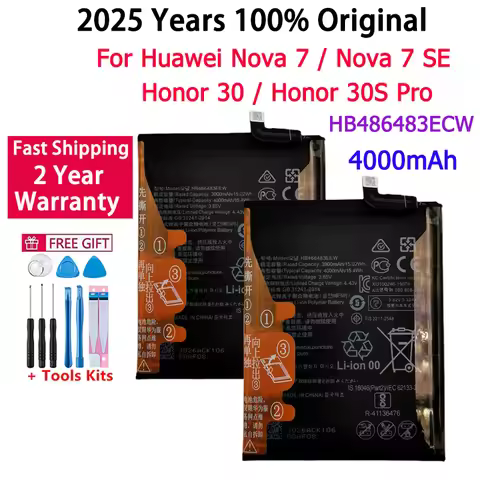 2025 Year 100% Original Battery HB466483EEW 4000mAh For Huawei Nova 7 / Nova 7 SE / Honor 30 / Honor