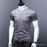 【ks0698.my】 冰丝上衣男  Ice Silk Top for Men双丝光棉短袖T恤男修身纯色冰丝半袖体恤潮牌弹力内搭圆领打底 【08285ik5F9B8S】