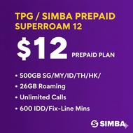 TPG / Simba Prepaid SuperRoam 12 – $12 | 500GB SG/MY/ID/TH/HK, 26GB Roaming, Unlimited Calls, 600 ID