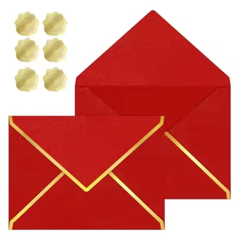 30 Pieces 5 x 7 Inch A7 Envelopes with V Flap Gold Foil Border, for Office, Business Envelopes Colo