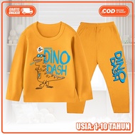 Baju Tidur Piyama Motif Dino Stelan Panjang Anak Laki Laki Ukuran S-XXL KS-107