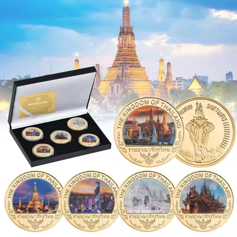 Thai Architecture Gold Foil Commemorative Coins Famous Attractions In Thailand Challenge Coin Set So
