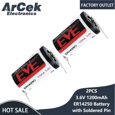 2PCS EVE ER14250 Battery with Soldered Pin 3.6V 1200mAh LS14250 for Wireless Temperature Probe Mothe