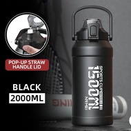 2L Water Bottle Thermos Bottle with Removable Straw Outdoor Portable Stainless Steel Water Bottle wi