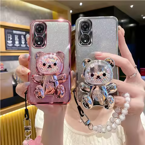 A 58 A 78 Flower Strap Bear Phone Holder Case On For Oppo A58 A58X A78 4G 5G OppoA58 OppoA58X OppoA7