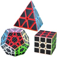 Speed Cube Set, Pyramid Cube + Megaminx + Speed Cube 3x3 With Carbon Fiber Stickers Smooth Magic Cub