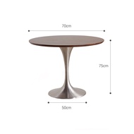 BUNISE โต๊ะอาหารทรงกลมสไตล์ย้อนยุค สำหรับห้องรับประทานอาหาร วัสดุไม้จริงและสแตนเลส สไตล์มินิมอลและเก