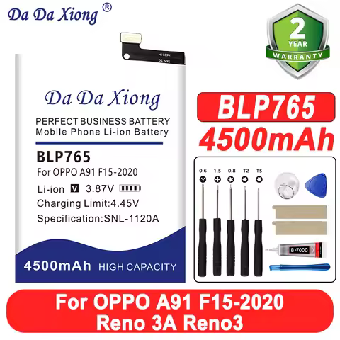 DaDaXiong 100% New Battery BLP765 For OPPO A91 F15-2020 Reno 3A Reno3 4500mAh Battery + Free Tools