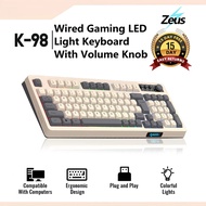 Zeus x Raiku Wired Rainbow LED Ligh Gaming Keyboard 98 Keys Silent Keys With Volume Knob Media Keys