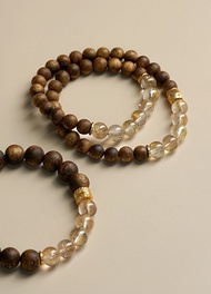 VISHI未時 天然鶯歌綠奇楠沉香鈦金發晶串珠手鏈木質中式復古女