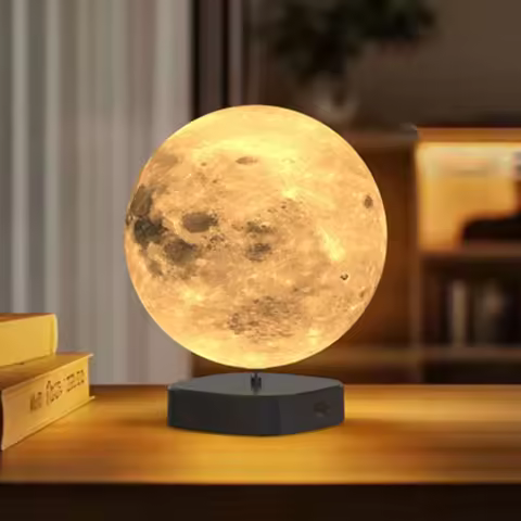 3D Print Moon Lamp, Magnetic Floating Moon Lamp Spinning Luna Night Light with 3 Color Modes, for Ho