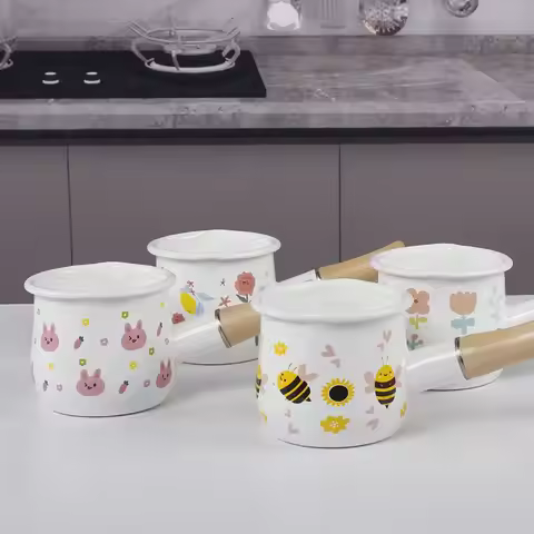 Enamel 10cm Mini Milk Pan Sauce Pan Induction Cooker Enamel Single Handle Baby Supplementary Food Bu