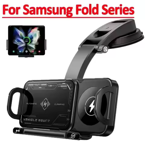 Dual Coil Fold Screen Car Wireless Charger Fast Charging Car Phone Holder Stand Mount For Samsung Ga