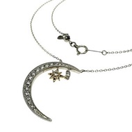 Pre-owned crescent moon diamond necklace with a total of 0.37 carats of diamonds. 5.5g, 46cm, in pla