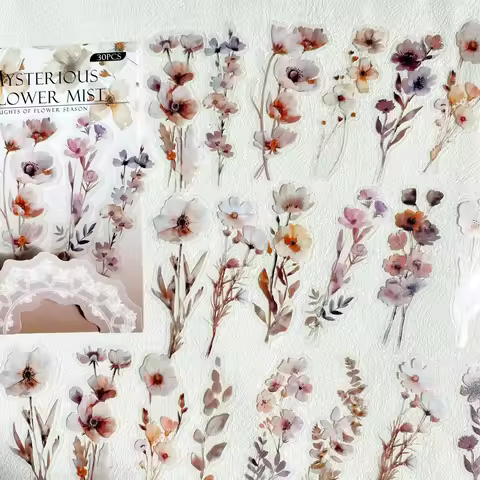 30 Pcs Flower PET Sticker Transparent Creativity Adhesive Diy Sticker Hand Made Decorative Junk Jour