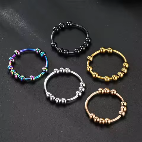 Stainless Steel Beads Anxiety Rings For Women Stress Relief Fidget Rings Men Simple Style Fashion Je
