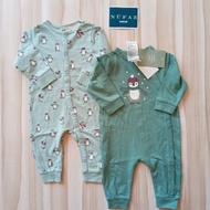 HIJAU H&M open feet Sleepsuit - green penguin baby sleepwear 2in1*