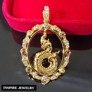 Inspire Jewelry ,จี้พญานาค นพเก้าประดับเพชรCZ  และพลอยนพเก้า พรเก้าประการ นำโชค เสริมดวง งานจิวเวลลี่ ตัวเรือนหุ้มทองแท้ 24K สวยหรู