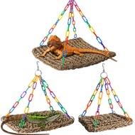 Reptile Hammock Lizard Basking Platform Woven Grass Hammock for Gecko Iguana Parrot Bird Cage Hangin