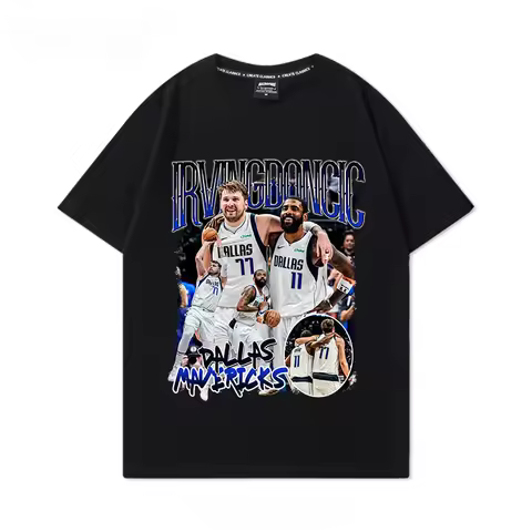 Basketball Mavericks Irving Doncic Printed Pure Cotton T-Shirt Short Sleeve Men's American Retro Bas