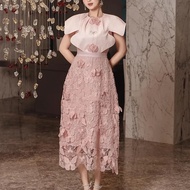 [M &amp; A] 2024 Vietnam Niche Heavy Industry Three-Dimensional Embroidery Pink Sweet Lace Dress Design Long Skirt