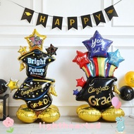 LIGHTHEARTED Graduation Balloon, Standing 4D GRAD Foil Balloon, Fuuny Background Black Gold Multifun