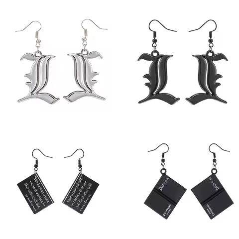 Anime Death Note Book Pendant Drop Earrings Black Death Note Double L Earring Cosplay Jewelry Birthd