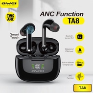 Awei TA8 TWS Earbuds Bluetooth Version5.1 With ANC Active Noise Cancellation Function, Bass Surround With LED Display Bass Stereo Earphone Waterproof IPX4