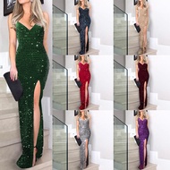 Ladies' Glamorous Halter Neck Dress with High Slit and Elegant Waist Design Dress Dinner Elegant Sle