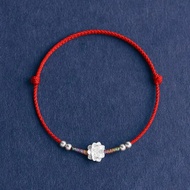 Handmade red thread bracelet/anklet combined with s999 pure silver lotus flower peace red thread bra
