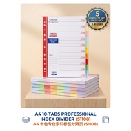 FINEPAP A4 Multicolor 10-Tabs Index Divider (S1108) - 110GSM Premium Card - 5 Sets Pack - Universal 