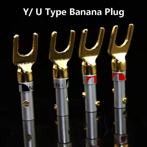 4Pcs Gold plated Y U Shape Banana Plug Audio Speaker Plugs Screw Lock Fork Spade Cable Wire Connecto