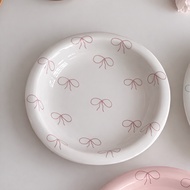 Ceramic Plate Croquette 🎀 Cute Ribbon Design | Snack / Dessert Plate | Korean Aesthetic Tableware