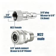 Pressure Washer Adapter 360°Swivel M22 14mm to 3/8 Quick Connect Stainless Steel Quick Disconnect