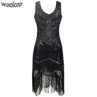 Women Party Dress Robe Charleston 1920s Great Gatsby Flapper Sequin Fringe Midi Dress Vestido Summer