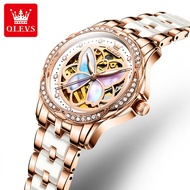 OLEVS 6615 Original Luxury Brand Women's Automatic Mechanical Watch Elegant Diamond Skeleton Ceramic