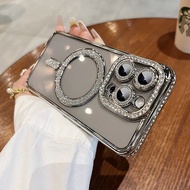 เคส ชาร์จไร้สายเพชร  For iPhone 16e 16 16Pro 16Plus 16Promax 16 Pro Max Plus 15PM 14PM 13PM 12PM 11P