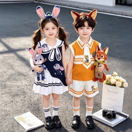 Children's Brothers Sisters Summer Clothes Navy Style Kindergarten Clothes Boys Girls Cartoon Embroi