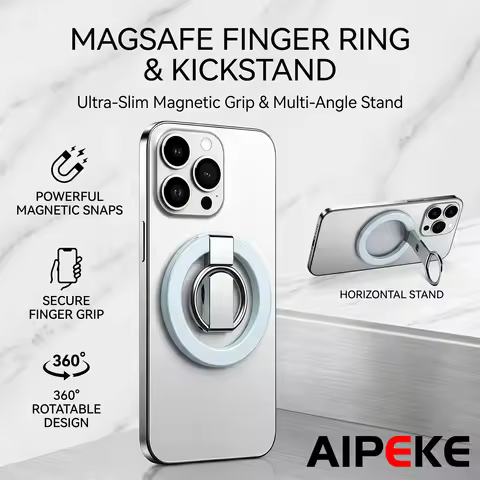AIPEKE Magnetic Phone Finger Holder Magsafe Ring 360° Rotation Universal Folding Desktop Holder For