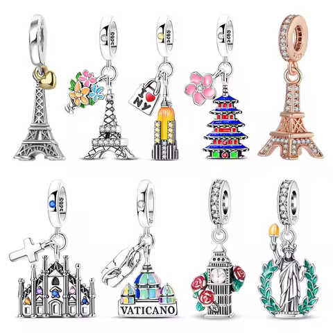 Architecture 925 Sterling Silver Asakusa Temple Cathedral Eiffel Tower Pendant in Paris Fit DIY Brac