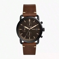 Commuter Chronograph Black Dial Brown Leather Strap Watch For Men FS5403