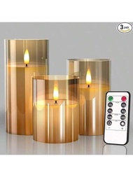 Led 無焰蠟燭搭配 10 鍵遙控器和計時器,溫熱蠟蠟燭閃爍燈適合節日婚禮、家庭聚會、萬聖節裝飾（3 件組）