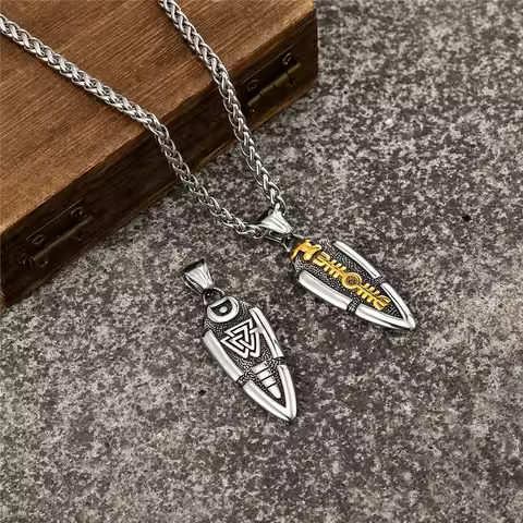 Norse Mythology Odin's Spear Necklace Men Stainless Steel Gungnir Arrowhead Pendant Viking Rune Valk