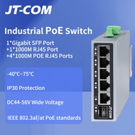 JT-COM Industrial Gigabit PoE Switch 1 Fiber + 5 Ethernet Ports (4 PoE) DIN Rail -40~85°C for CCTV I