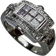 Pre-owned women's ring, size 12.5, 0.80ct diamond, ruby, 18K white gold, 7.3g