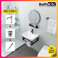 BATHKITC Modern Design Bathroom Basin Cabinet Aluminium Basin Cabinet Wash Basin With Glass Shelf With Mirror