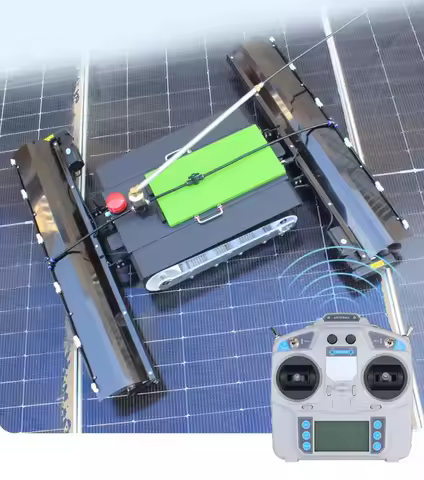 Remote Controlled Tracked Photovoltaic Cleaning Robot Dual Brush Solar Power Station 1 kW 220V Panel