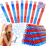 iGeeKid 50 Pack 4th of July Party Favors Mini Bubble Wands Bulk, Patriotic Red White Blue Star Bubbl